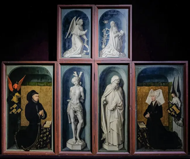 Portraits de Nicolas Rollin et Guiguone de Salins sur les volets du retable de Rogier van der Weyden © AG LC
